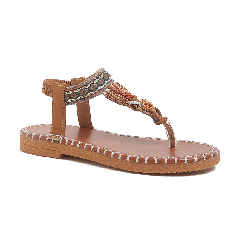 Damen Zehenstegsandalen mit kunstvoller Schmuckverzierung und bequemer Sohle R&B