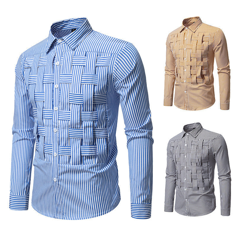 Herren elegantes Hemd mit strukturiertem Streifenmuster R&B