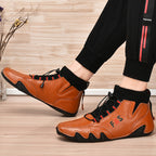 Damen Sportliche Leder Sneakers mit hohem Schaft und elastischer Schnürung R&B