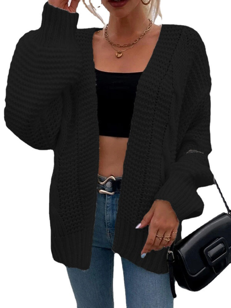 Damen Langärmlige Strickjacke mit lockerer Passform und großen Taschen R&B