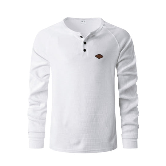Herren Langarm-Henley-Shirt mit strukturiertem Design und praktischen Knöpfen R&B
