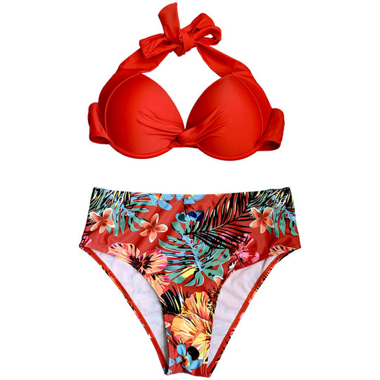 Damen Hoch taillierter Bikini mit eleganter Knotendetails R&B