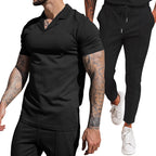 Herren modernes Freizeit-Set mit poloähnlichem Oberteil und schmal geschnittenen Hosen