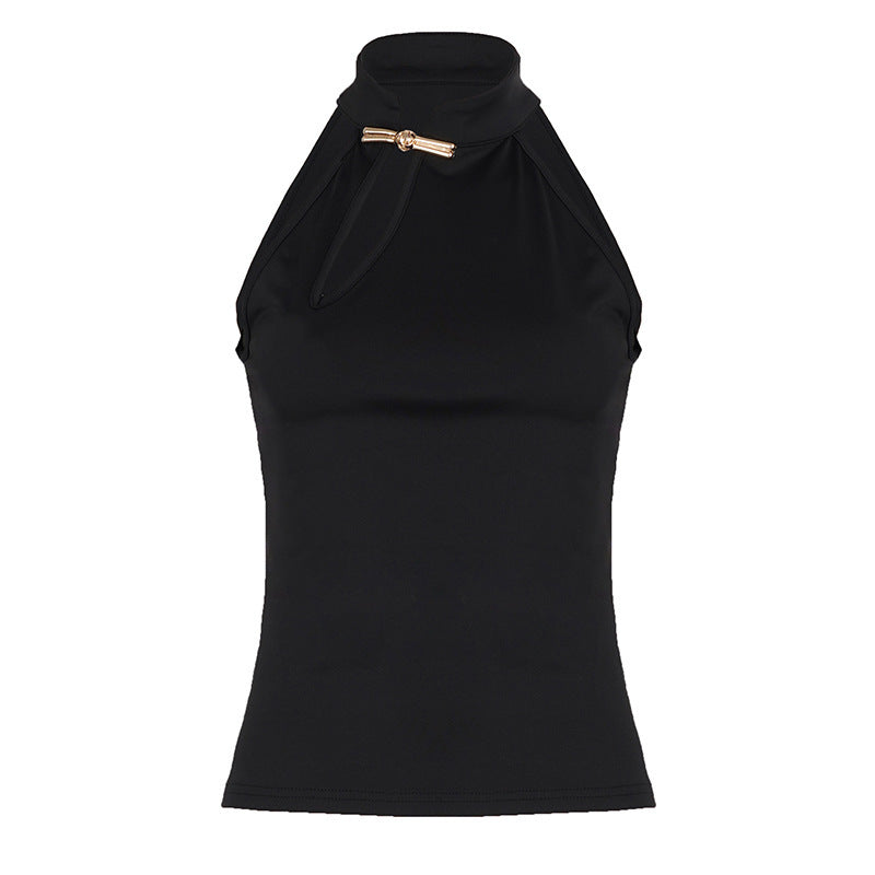 Damen Hochgeschlossenes Sporttop mit dekorativem Schlitz und eleganter Schnalle R&B