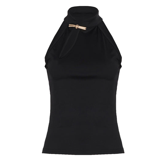Damen Hochgeschlossenes Sporttop mit dekorativem Schlitz und eleganter Schnalle R&B