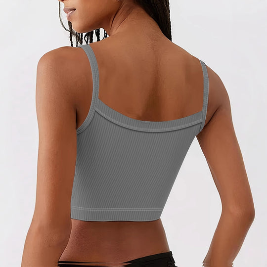 Damen Elegantes V-Ausschnitt Crop-Top aus geripptem Stoff R&B