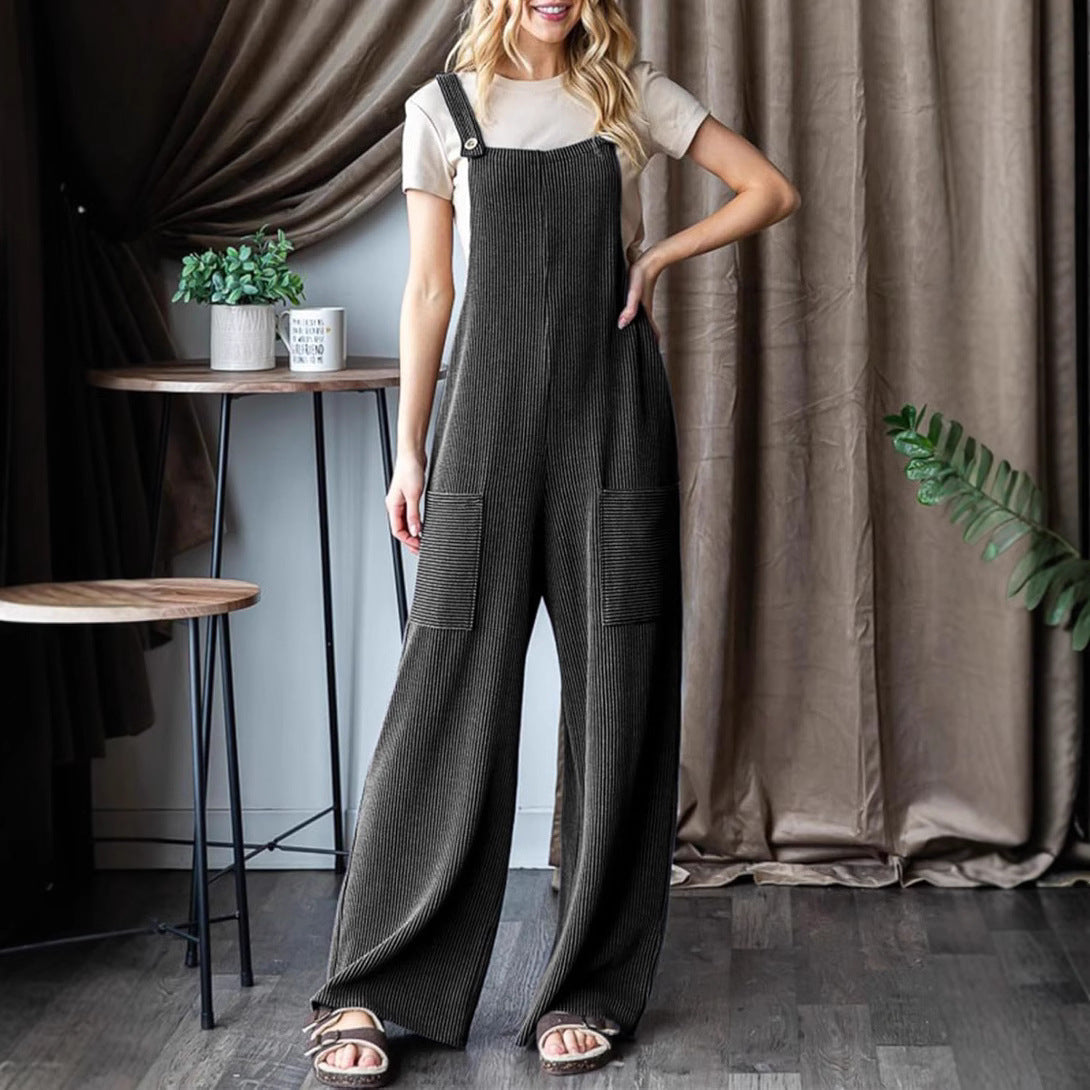 Damen lässiger Cord-Overall mit praktischen Taschen und breiten Beinen R&B