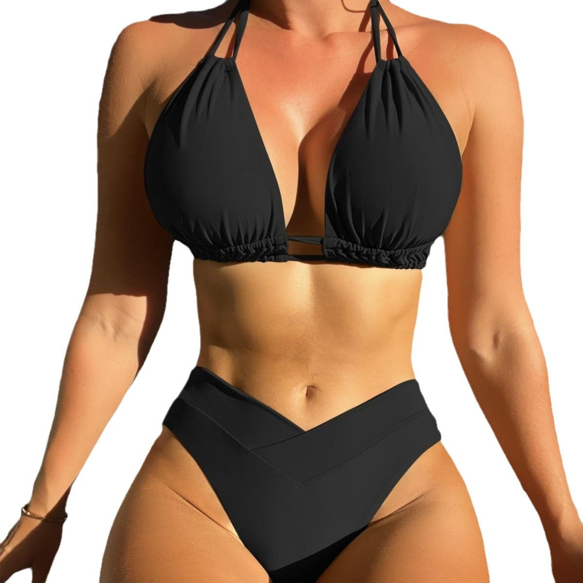 Damen Triangel-Bikini mit V-Ausschnitt und modischem High-Waist-Höschen R&B