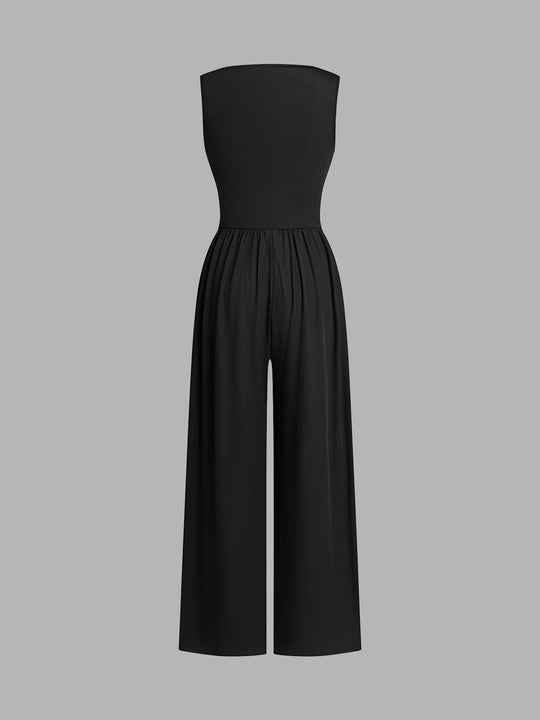 Damen eleganter Jumpsuit mit verstellbaren Trägern und weiten Beinen R&B