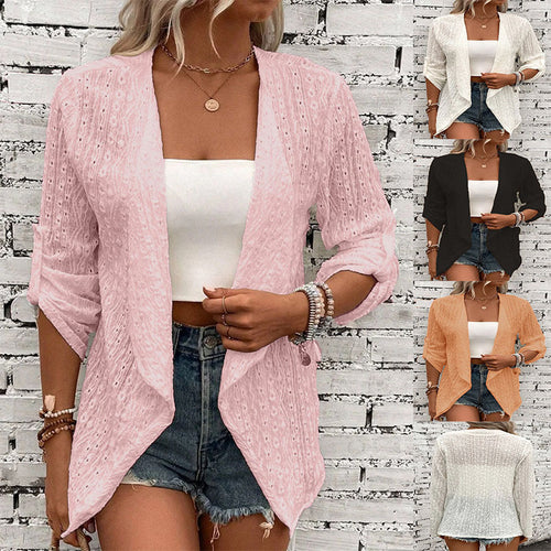 Damen Leichte Strickjacke mit asymmetrischem Schnitt und 3/4-Ärmeln R&B