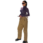 Damen nan figurbetontes Langarm-Zip-Top mit tiefem V-Ausschnitt und elastischem Funktionsstretch R&B