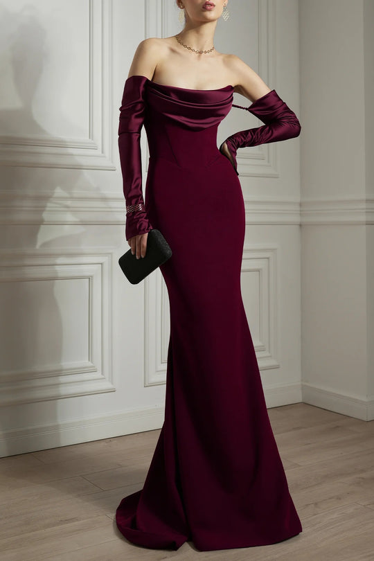 Damen Elegantes Meerjungfrau-Kleid mit schulterfreiem Design und langen Ärmeln R&B