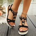 Damen Modische Plateau-Sandalen mit dekorativen Blütenapplikationen R&B