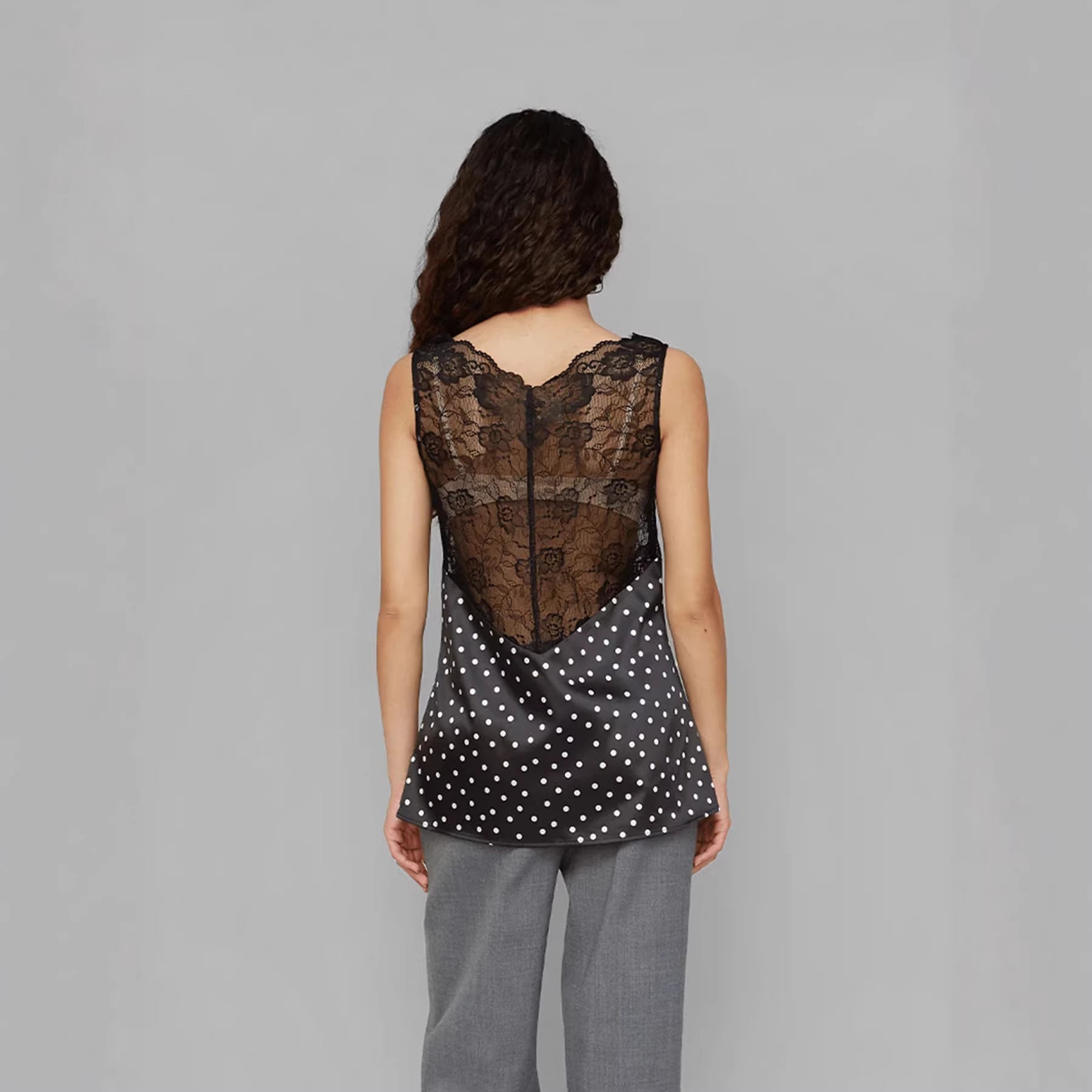 Damen Spitzen-Cami mit Polka-Dots und eleganten Details R&B