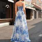 Damen Maxikleid mit schwingendem Rock und floralem Muster EB