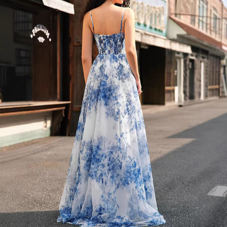 Damen Maxikleid mit schwingendem Rock und floralem Muster EB