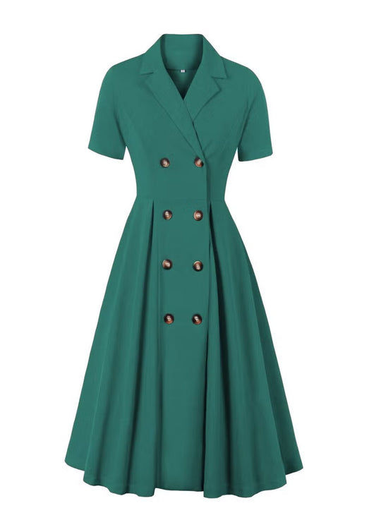 Damen elegantes Midikleid mit doppelter Knopfleiste und schwingendem Rock R&B