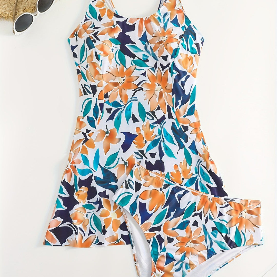 Damen Badeanzug Set mit floralem Design und leichtem Rock R&B