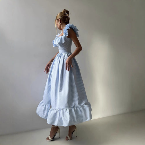 Damen Rüschensommerkleid mit Knopfdetails und weitem Rock R&B