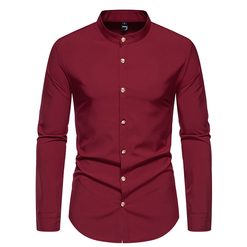 Herren Langarmhemd mit modernem Stehkragen und eleganten Knopfdetails R&B