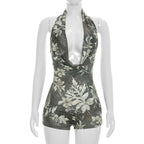 Damen Bodycon Playsuit mit tiefem Ausschnitt und Animal Print R&B