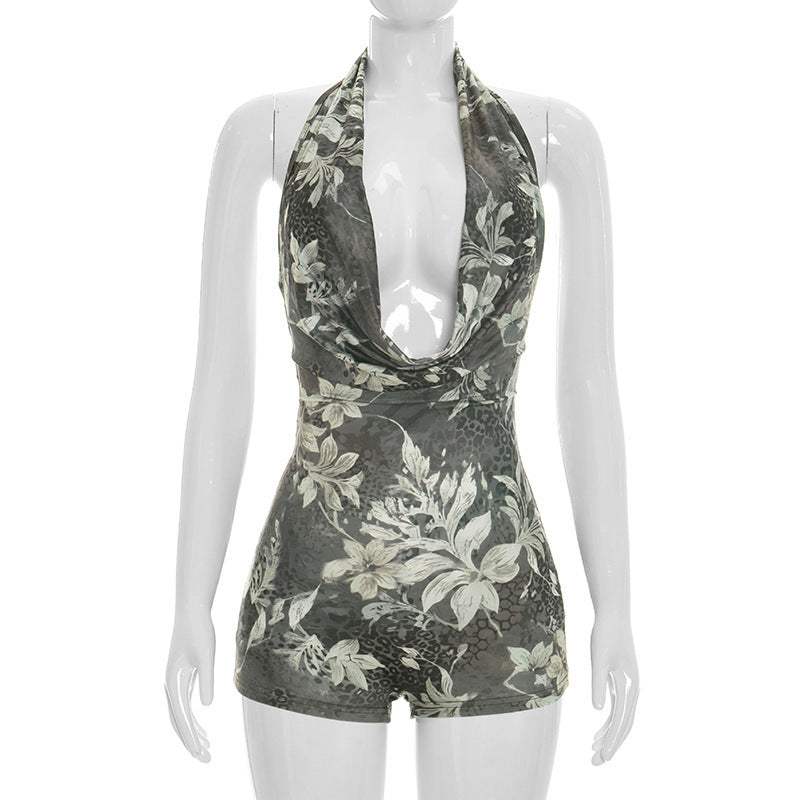 Damen Bodycon Playsuit mit tiefem Ausschnitt und Animal Print R&B