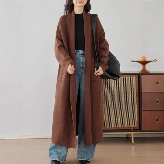 Damen Grob gestrickter Cardigan mit offenen Seiten und praktischen Taschen R&B