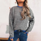 Damen gemütlicher Strickpullover mit kontrastierenden Bündchen und lässigem Schnitt R&B