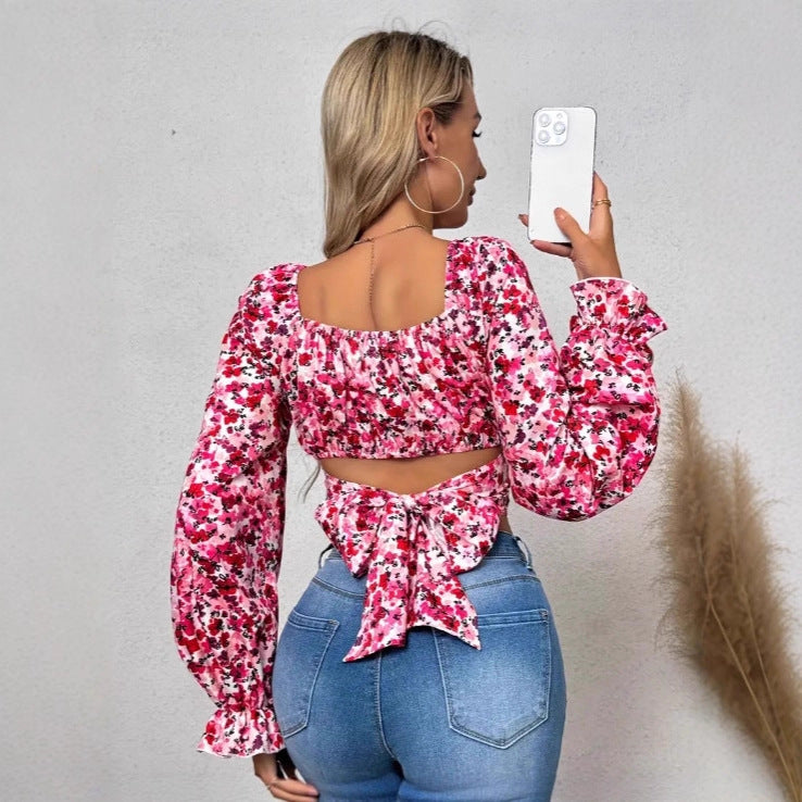 Damen Off-Shoulder Bluse mit Puffärmeln und floralen Mustern R&B