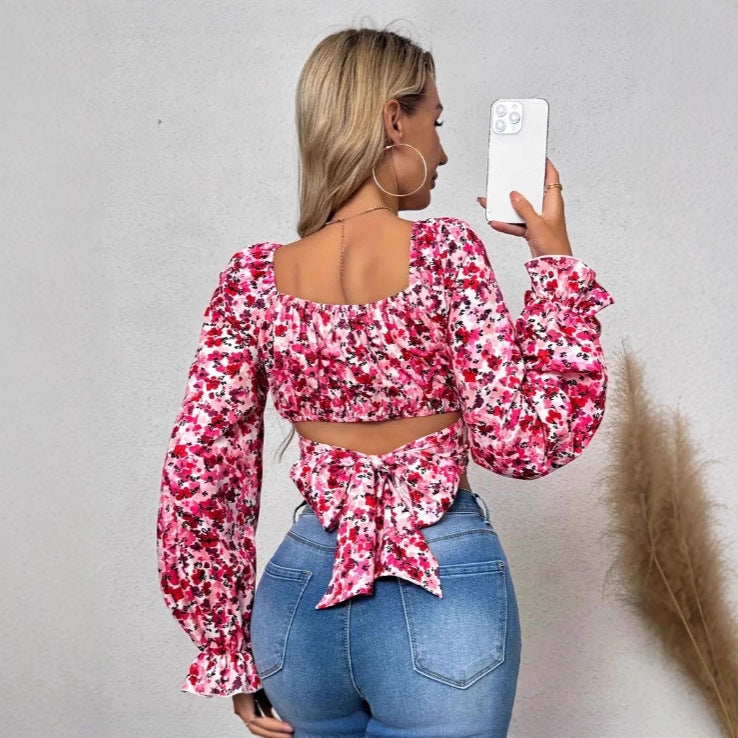 Damen Off-Shoulder Bluse mit Puffärmeln und floralen Mustern R&B