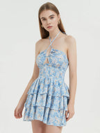 Damen Rüschenkleid mit trägerlosem Design und floralem Muster R&B