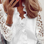 Damen elegante Bluse mit Rüschendetails und Spitzenärmeln EB