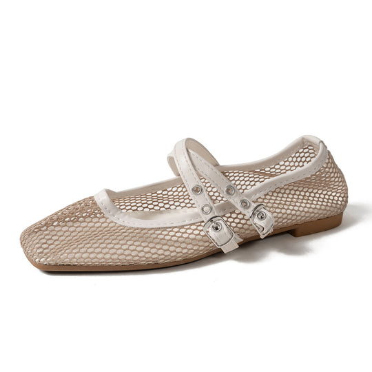 Damen modische Ballerinas mit atmungsaktivem Netzdesign und verstellbaren Riemen R&B