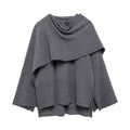 Damen nan zweilagiger Strickponcho mit asymmetrischem Saum und dekorativem Knopfkragen R&B