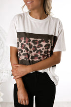 Damen T-Shirt mit modernem Leopardenmuster und elastischem Saum R&B