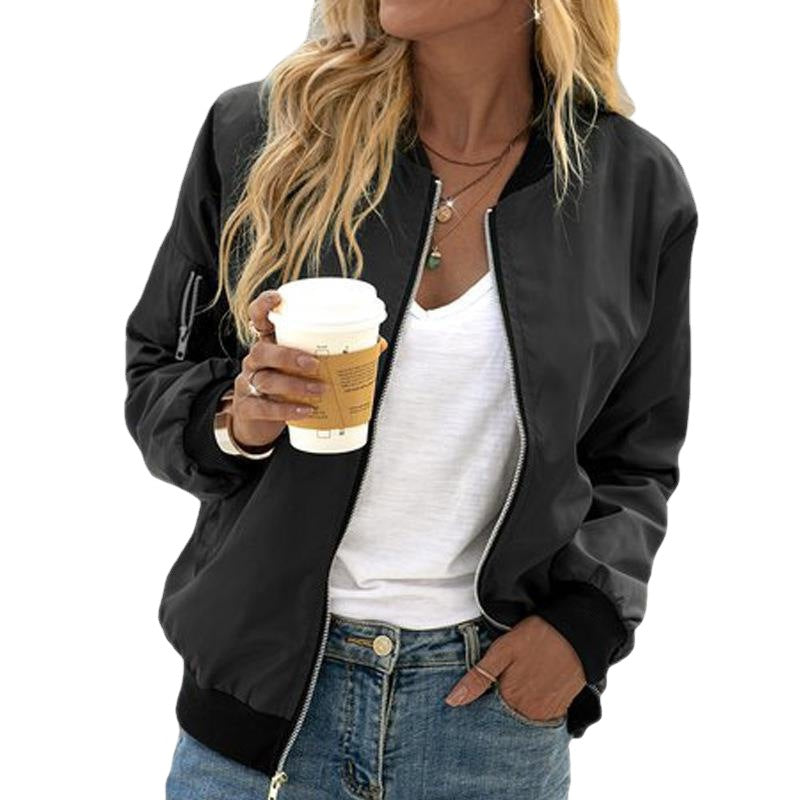 Damen nan leichte Bomberjacke mit Reißverschluss, Rippbündchen und Ärmel-Tasche R&B