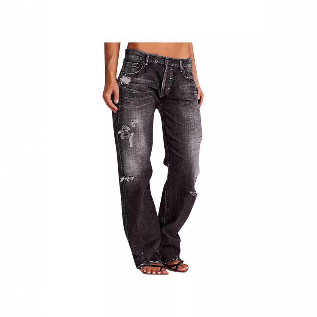 Damen Destroyed Jeans mit weitem Bein und lässiger Passform