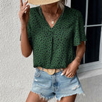 Damen V-Ausschnitt T-Shirt mit Leopardenmuster und fließendem Schnitt R&B