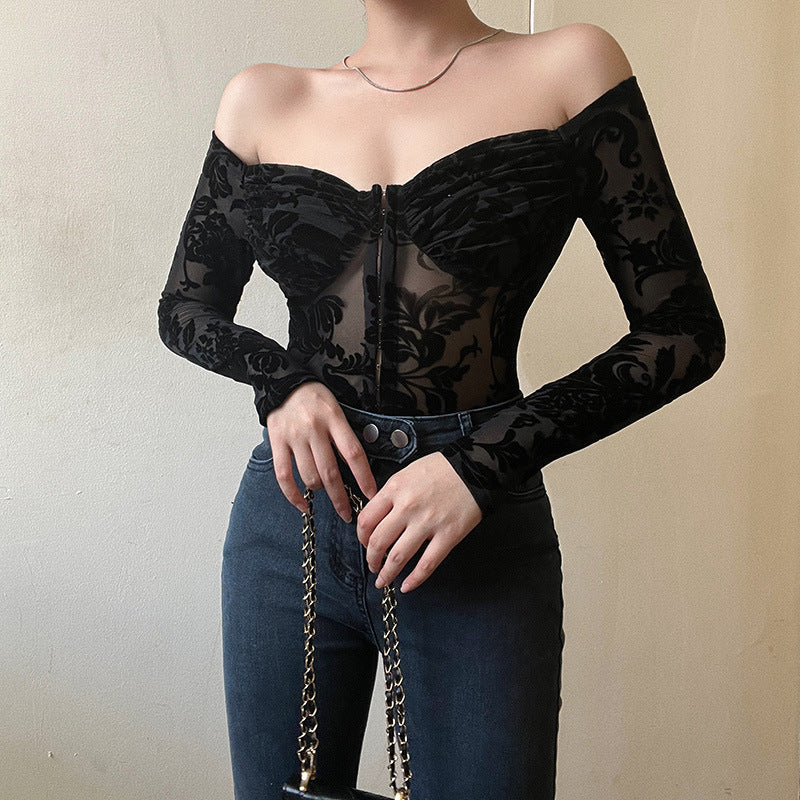 Damen Luxuriöses Spitzenbodysuit mit Off-Shoulder-Design R&B