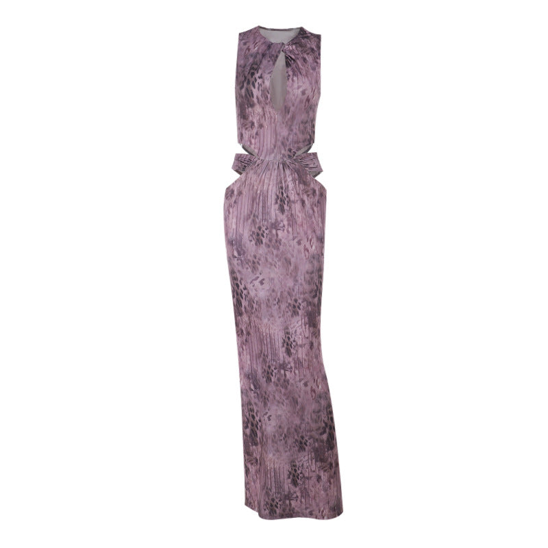 Damen Fließendes Maxikleid mit asymmetrischem Ausschnitt und Taillengürtel R&B