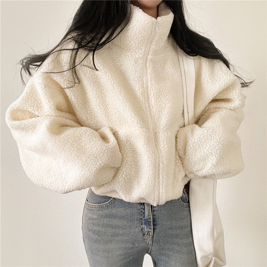 Damen kuschelige Fleece-Jacke mit hohem Kragen und Reißverschluss R&B
