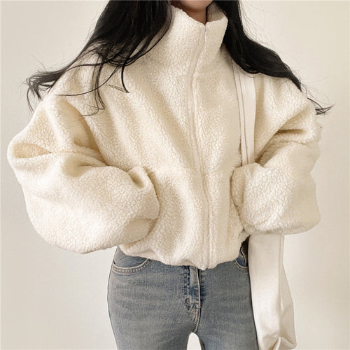 Damen kuschelige Fleece-Jacke mit hohem Kragen und Reißverschluss R&B