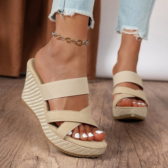 Damen Elegante Keil-Sandalen mit breiten Riemen R&B