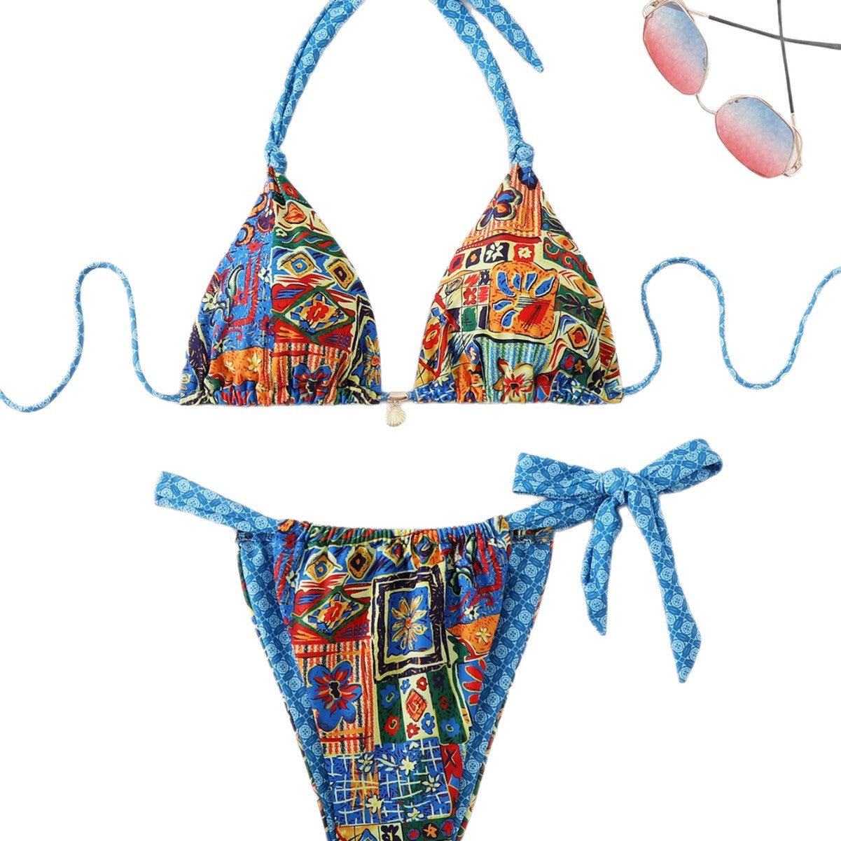 Damen Triangel-Bikini mit verspieltem Mustermix