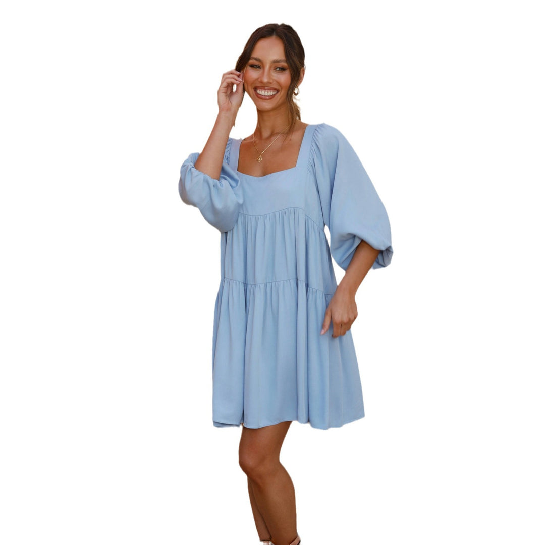 Damen Luftiges Oversize-Sommerkleid mit Ballonärmeln und quadratischem Ausschnitt R&B