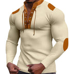 Herren Langarm-Henley-Shirt mit strukturiertem GewR&Be und modischem Schnürdesign R&B