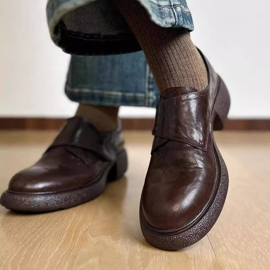 Damen modische Halbschuhe mit verstellbarem Klettverschluss und robustem Blockabsatz R&B