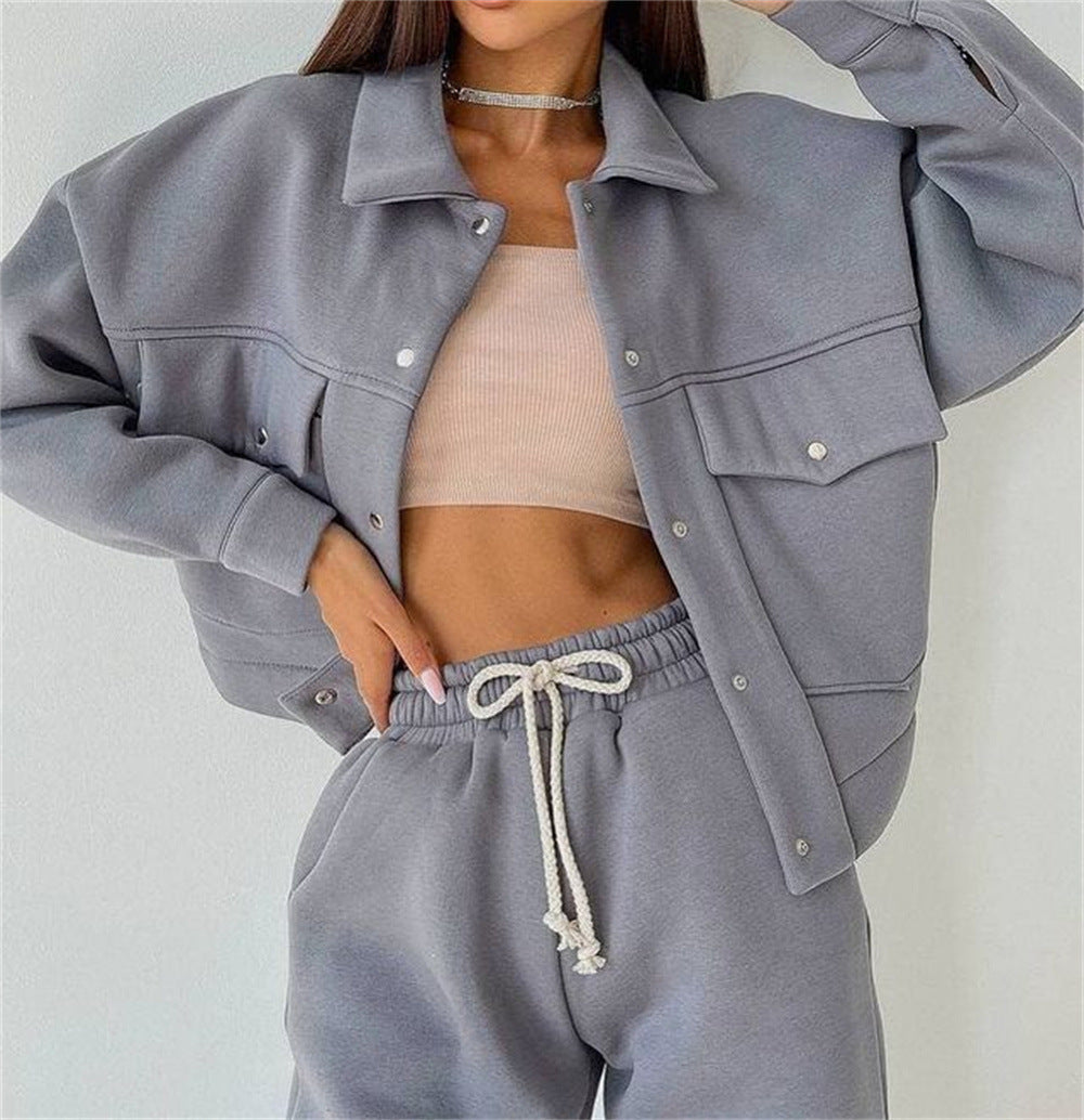 Damen lässiges Fleece-Set mit praktischer Jacke und bequemen Jogginghosen R&B