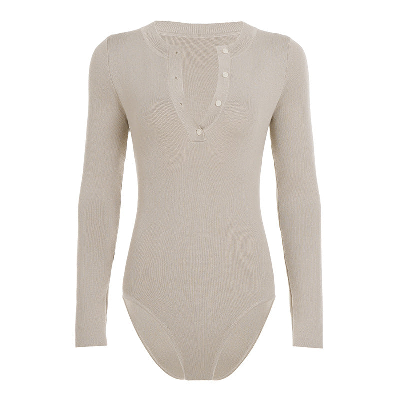 Damen Langarmbody mit Knopfleiste R&B