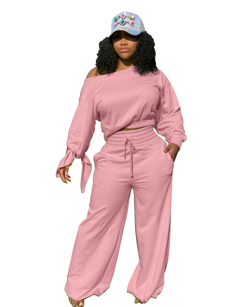Damen Lässiges Two-Piece Set mit weitem Schnitt und Schulterfreiem Design R&B